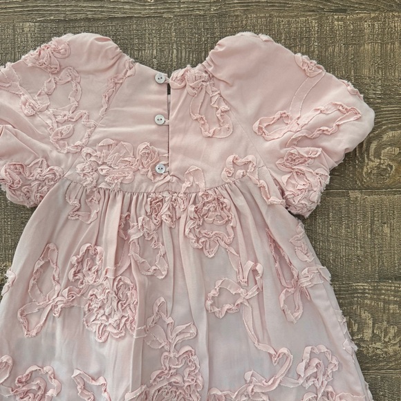 Zara Soft Pink Textured Floral Dress 4 - Picture 8 of 8